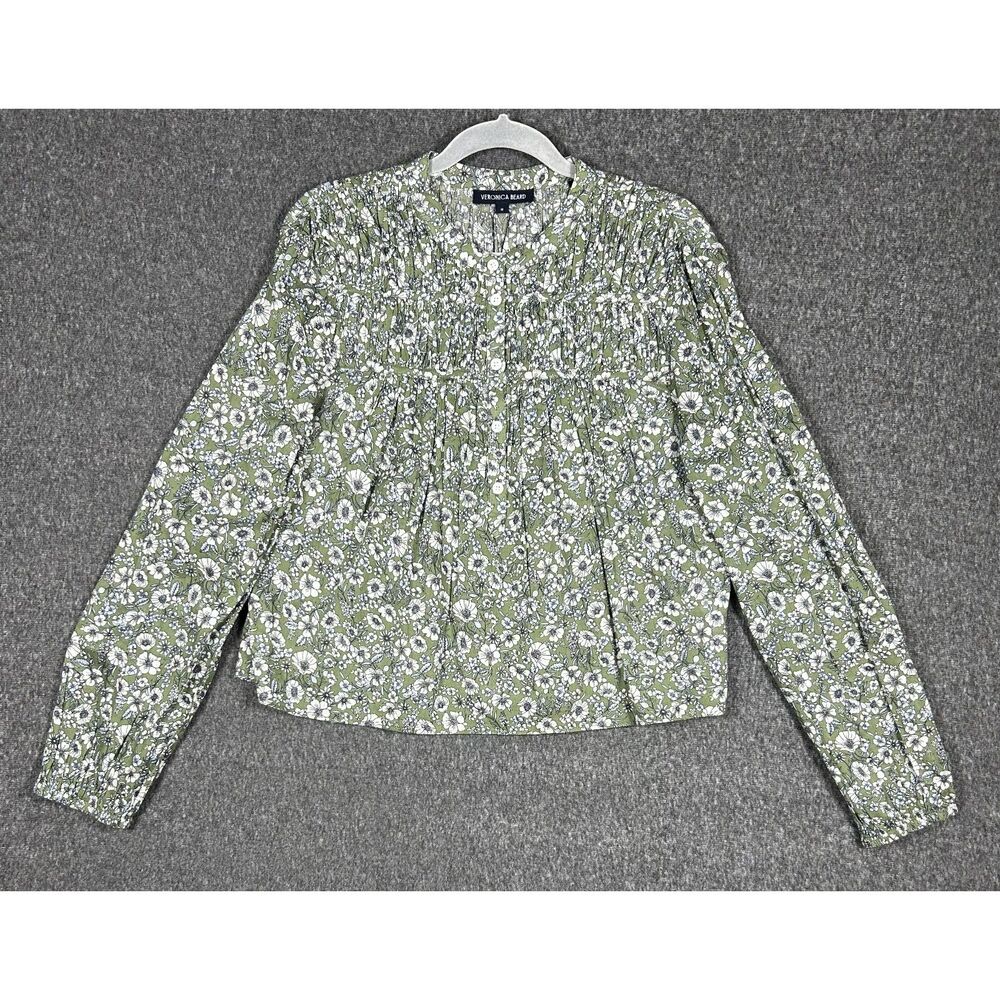 Veronica Beard Bonalie Floral Smocked Top in Army Multi - Size M